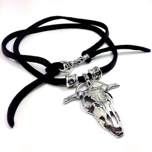 LEATHER NECKLACE 2 BEADS [BUFFALO SKULL] / バッファロースカルレザーネックレス