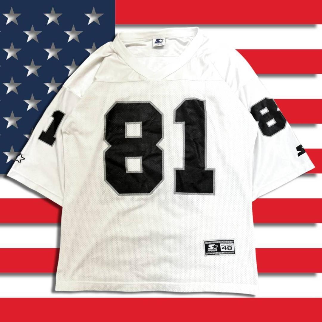 90s USA製 レイダース ゲームシャツ 48 L STARTER NFL Oakland Raiders フットボールジャージ フットボールシャツ  古着 アメフト SK8