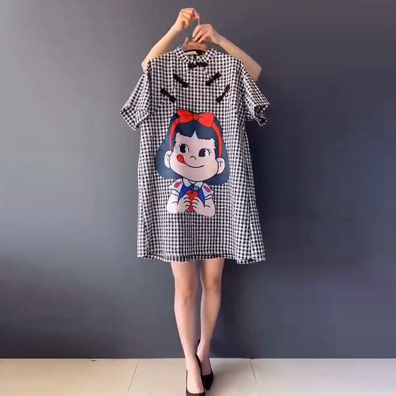 スタイルスタンダード自然派ブラックホワイト格子柄バックルスカート レトロ 大きめサイズ ミックスインファッション38843563497