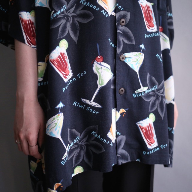 many many cocktail pattern loose h/s shirt