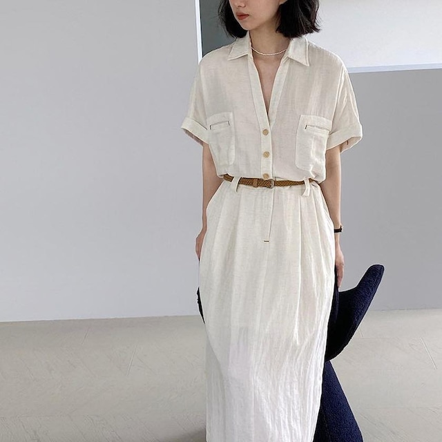 open collar shirt one-piece