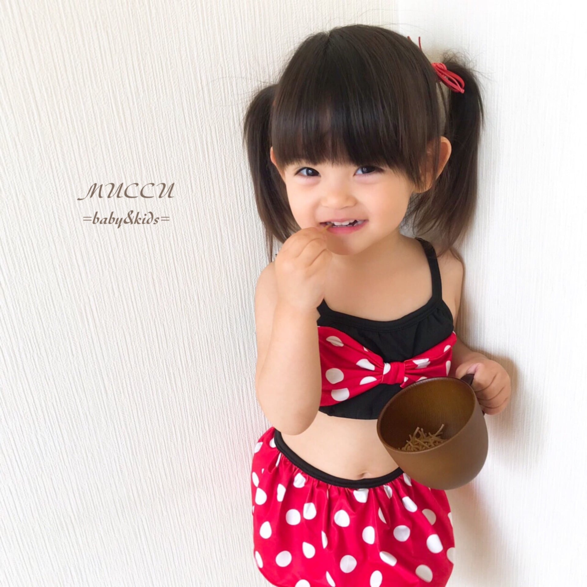 送料無料！【予約販売】リボンドット柄 セパレート 水着 80cm〜120cm