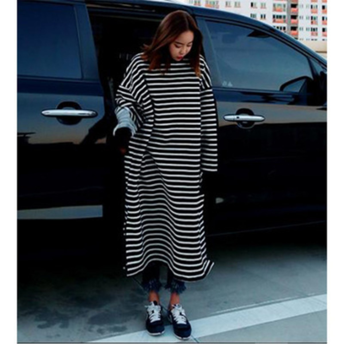 ボーダーワンピース ボーダー柄 しましま モノクロ ワンピース ロング  