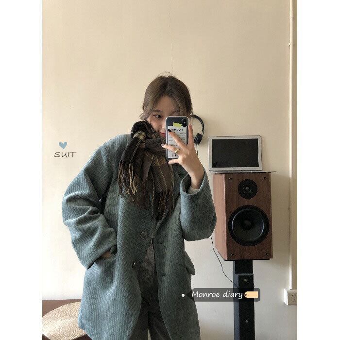 スタンダードコーデュロイジャケット レディースオータムウィンタールーズカジュアルトップス レトロ 秋物 冬物 モンロー36920738875