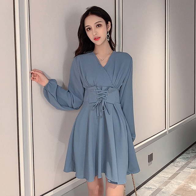 ワンピース レディース エレガント長袖ミニワンピース 送料無料 カラバリ 2色 サイズ４展開 S M L XL ブルー ブラック 青 黒 Vネック 長袖 Aライン ショート丈 ワンピース エレガント 無地 おしゃれ ハイセンス ミニワンピ ワンピ 可愛い 通勤 オフィス ビジネスシーン 休日 ディナー デート お出かけ ランチ 女子会 カジュアル デイリー 日常 シンプル ウエスト タイト スタイル 春 秋 冬 着回し 20代 30代 40代 幅広い年代 韓国 韓国ファッション オルチャン きれいめ
