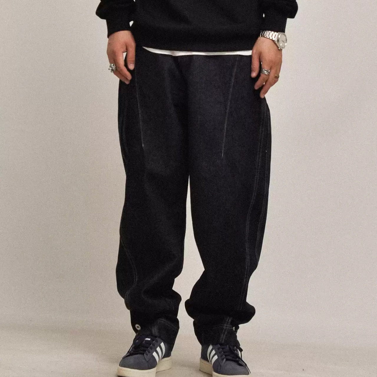 ディープブルー ワイドデニムパンツ N3433 - 1