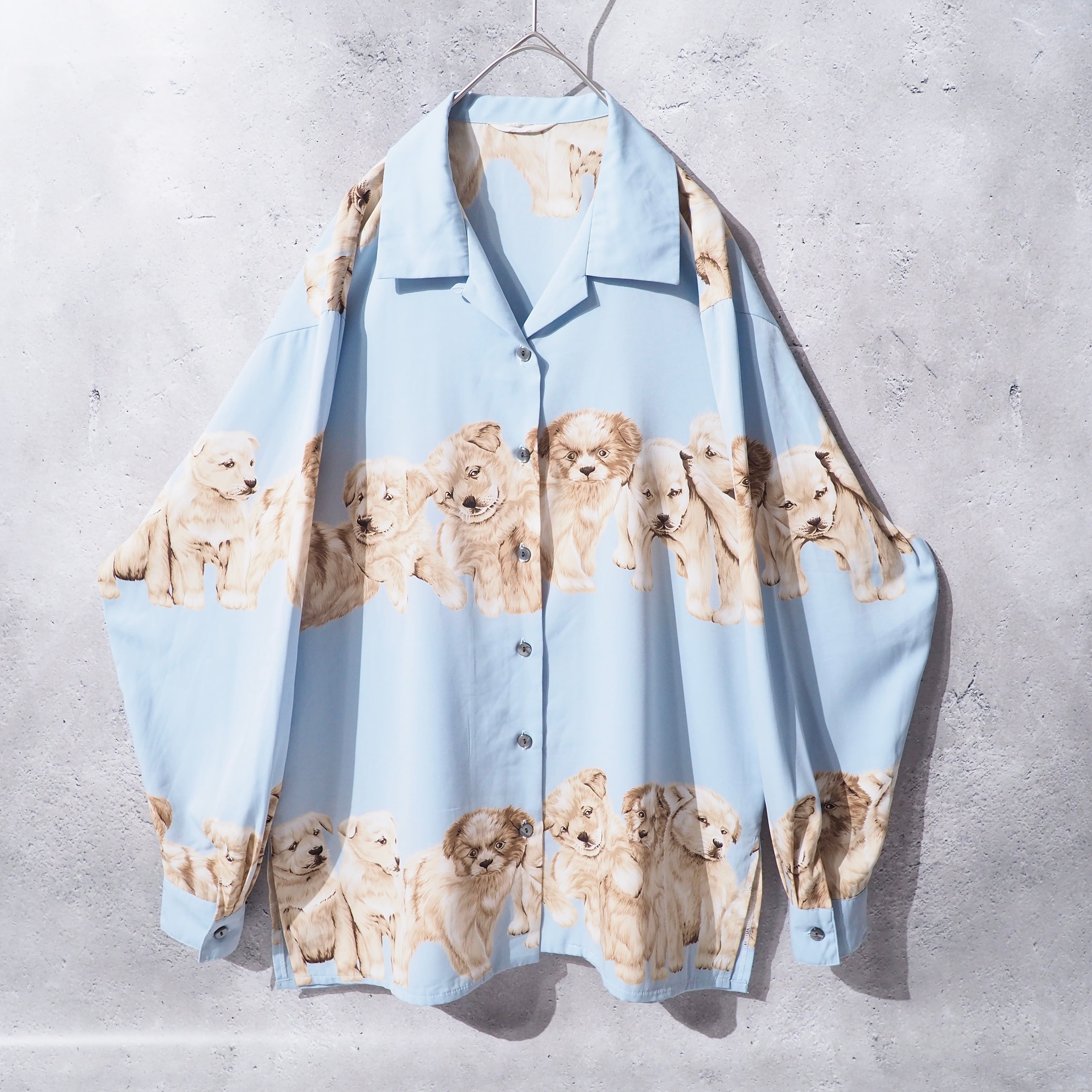 1980s Pretty Puppy Dogs printed vintage Open collar Shirt