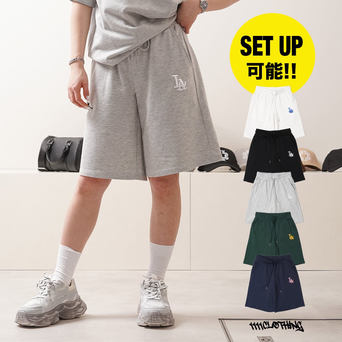 ◇LA ロゴ刺繍 スウェットショートパンツ◇yo-26002 | 1111clothing