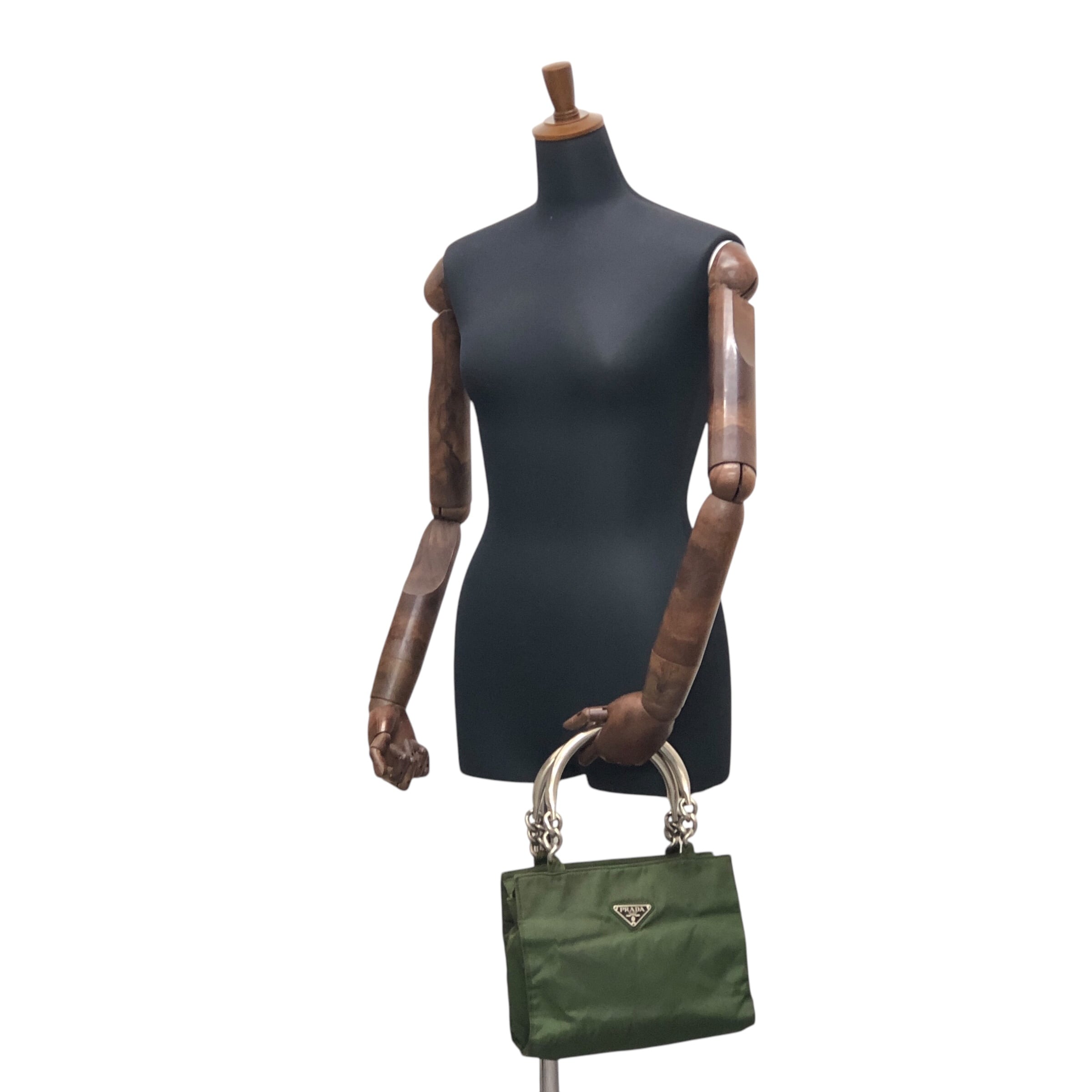 PRADA プラダ ハンドバッグ グリーン トライアングルロゴ ナイロン