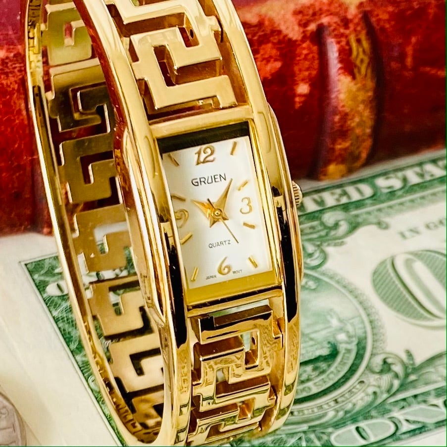 【高級時計グリュエン】Gruen クォーツ 腕時計 レディース ビンテージ ブレスレット カクテル ウォッチ