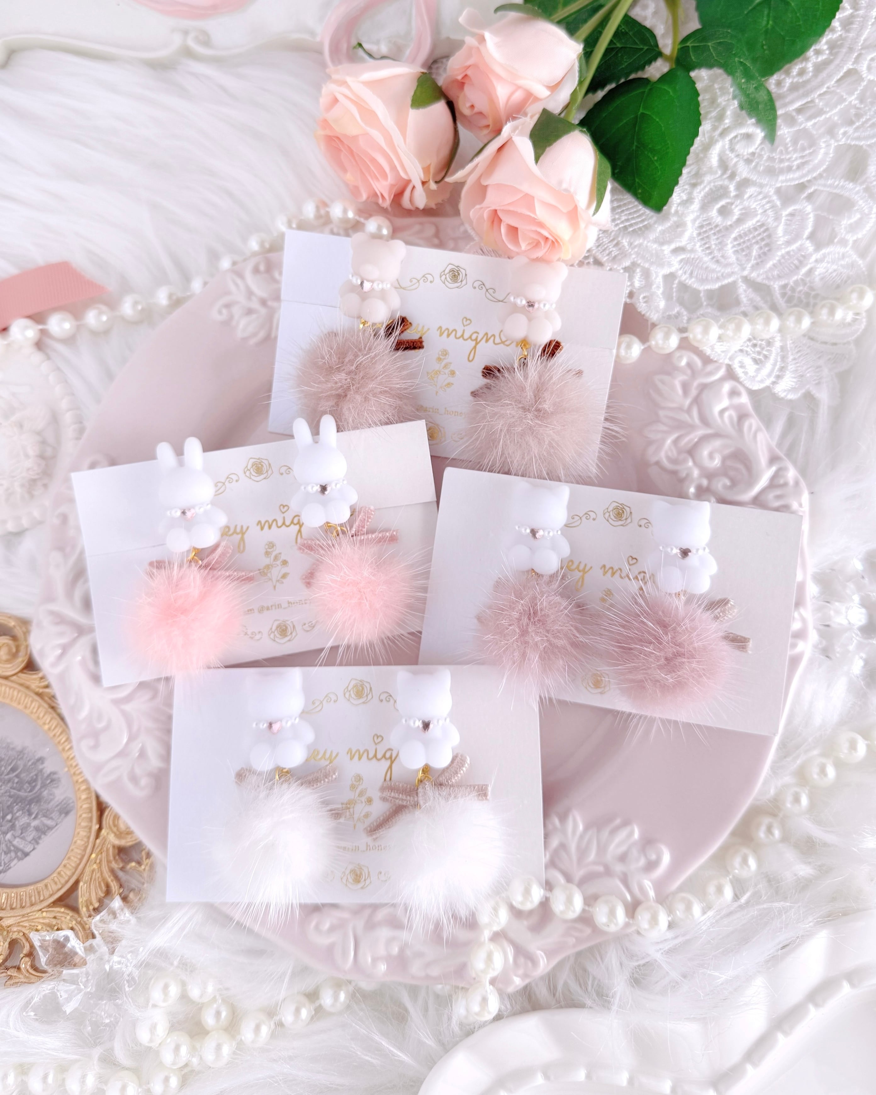 ファーアニマルピアス/イヤリング【AW-FU-36,37,38】