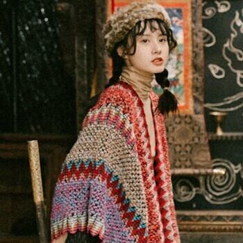 ポンチョ ストライプ柄 ケープ 羽織り 袖なし 襟なし ノーカラー