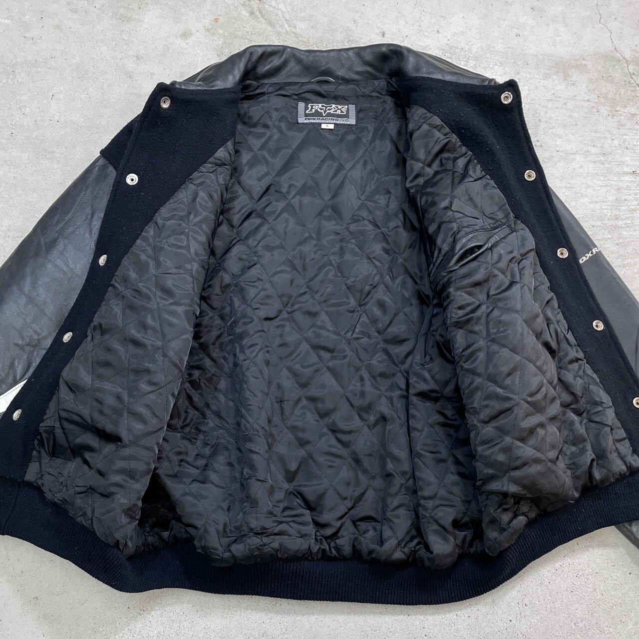 90年代 FOX フォックス ウールスタジャン 袖レザー メンズL 古着 90s 