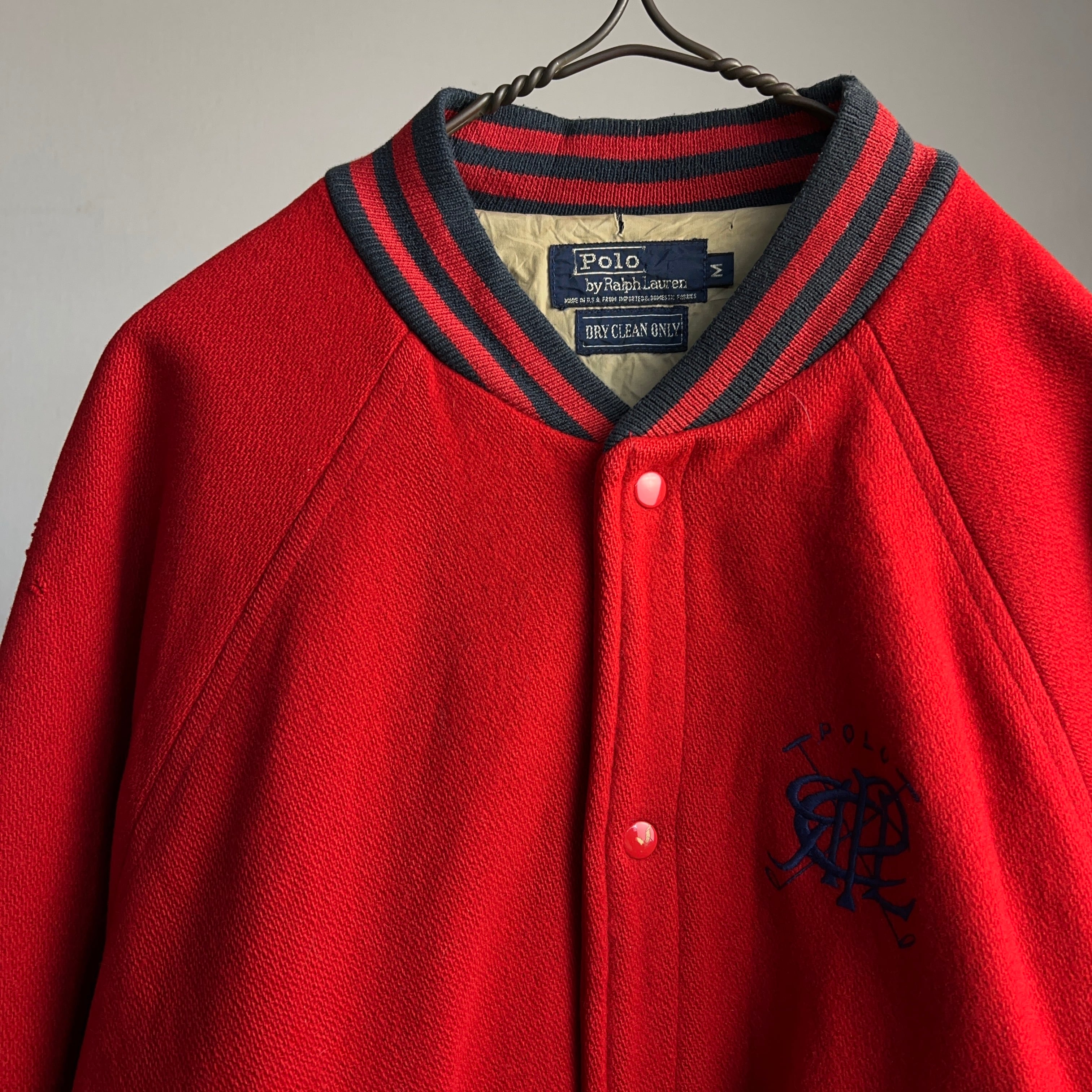 90's Polo by Ralph Lauren Stadium Jacket USA製 SIZE M 90年代 ポロラルフローレン スタジャン  刺繍 メルトン 赤【1000A652】【送料無料】