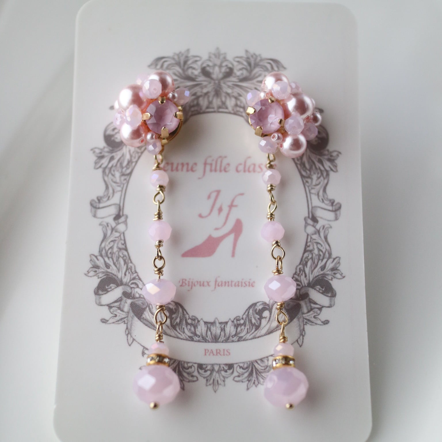 【Milky Pink】2way ミルキーピンクビジューピアス/イヤリング
