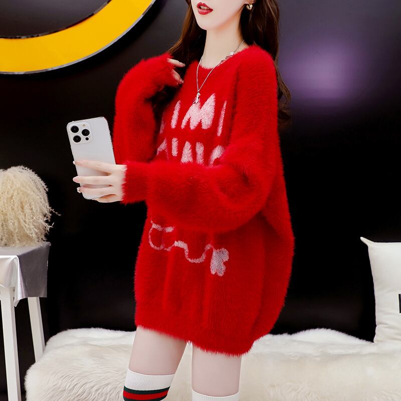 tops】流行に流されない 文字プリントニットセーターふわふわ柔らかい