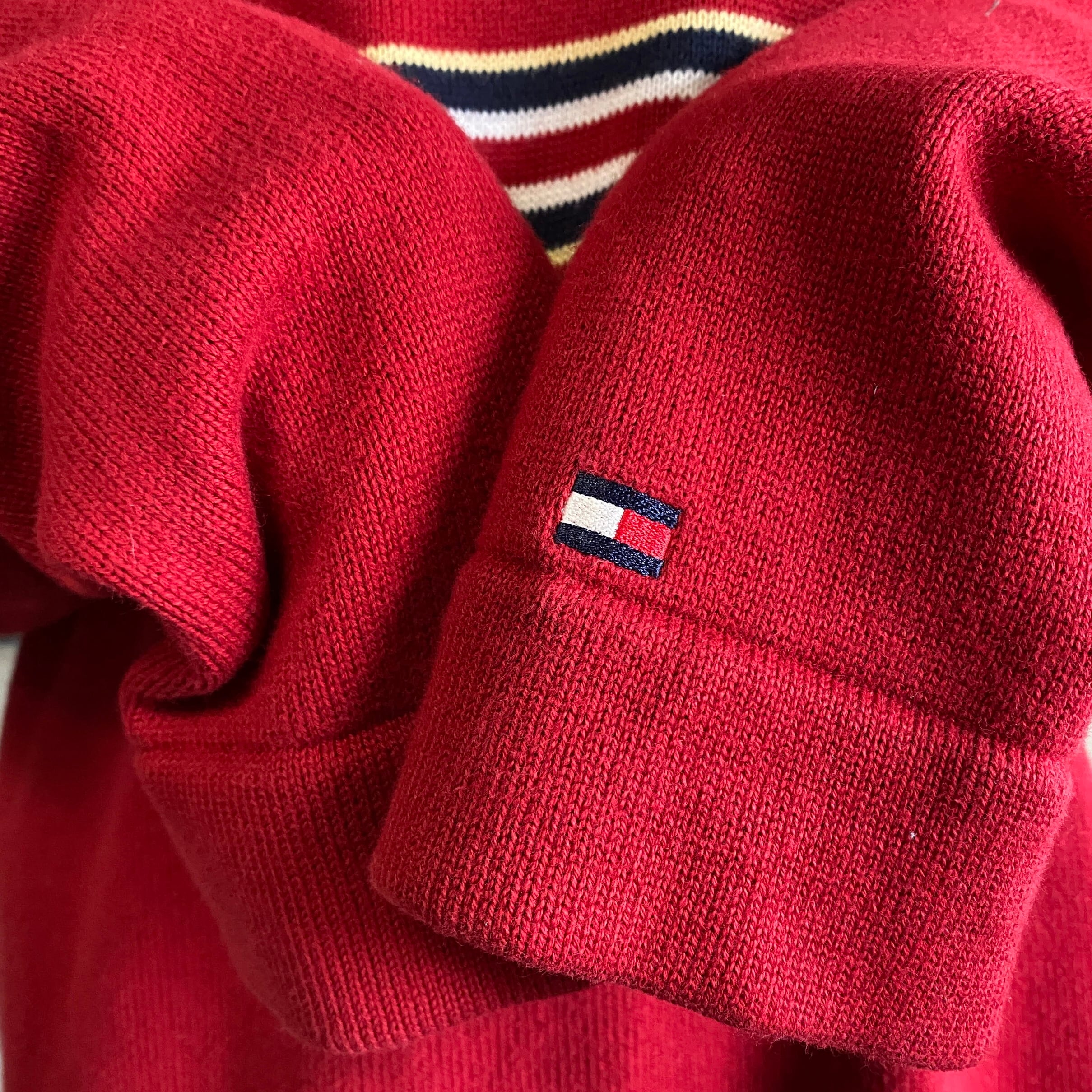 トミーヒルフィガー ロゴ刺繍 ニットセーター レッド 赤色 L