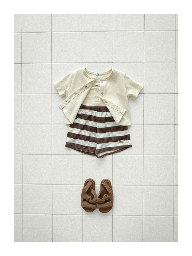 《予約》送料無料 【ONU】Waffle short-sleeved cardigan