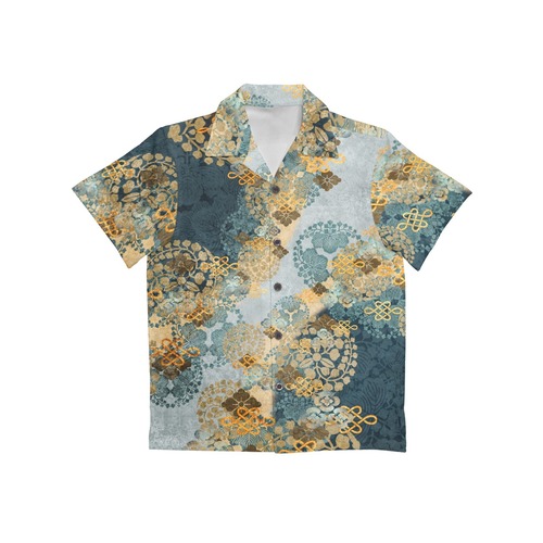 和紋様装飾　褐返月白色　キッズアロハシャツ