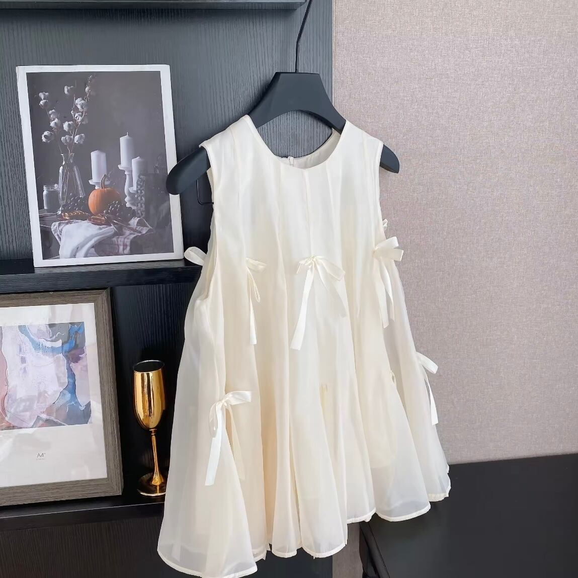 ribbon flare sleeveless tops
