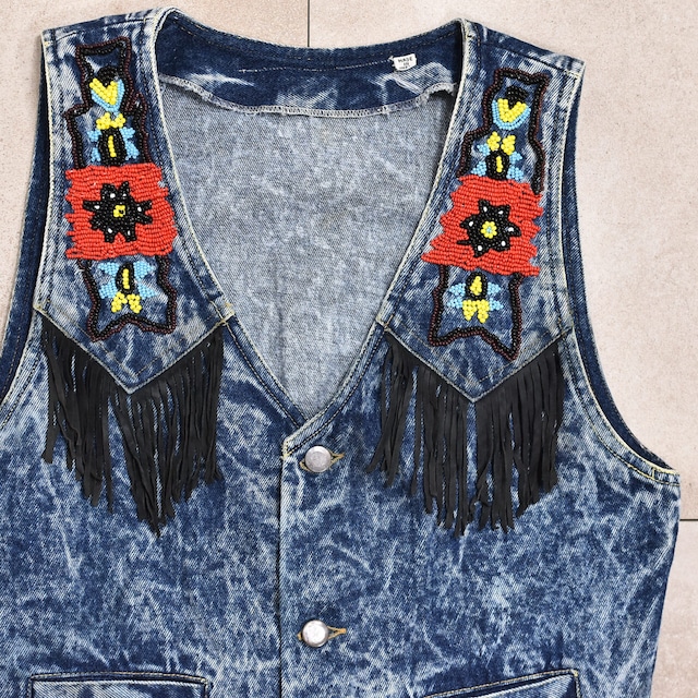 Decoration beads denim vest