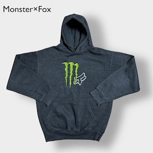 Monster energy Fox Racing コラボ パーカー 刺繍ロゴ プルオーバー フーディー スウェット モンスターエナジー フォックスレーシング us古着