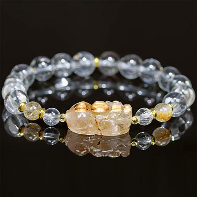 〔K2008-3〕ルチルクォーツ＆水晶 貔貅 ヒキュウ ブレスレット