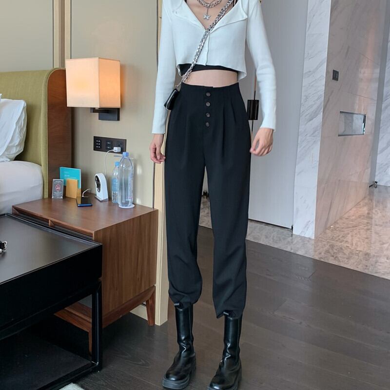 ブラックカジュアルパンツ サマーハイウェストウェスト 夏物 ガールズファッション53642360085