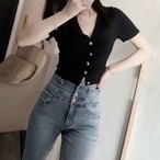 Short-Sleeve V-Neck Cropped Cardigan