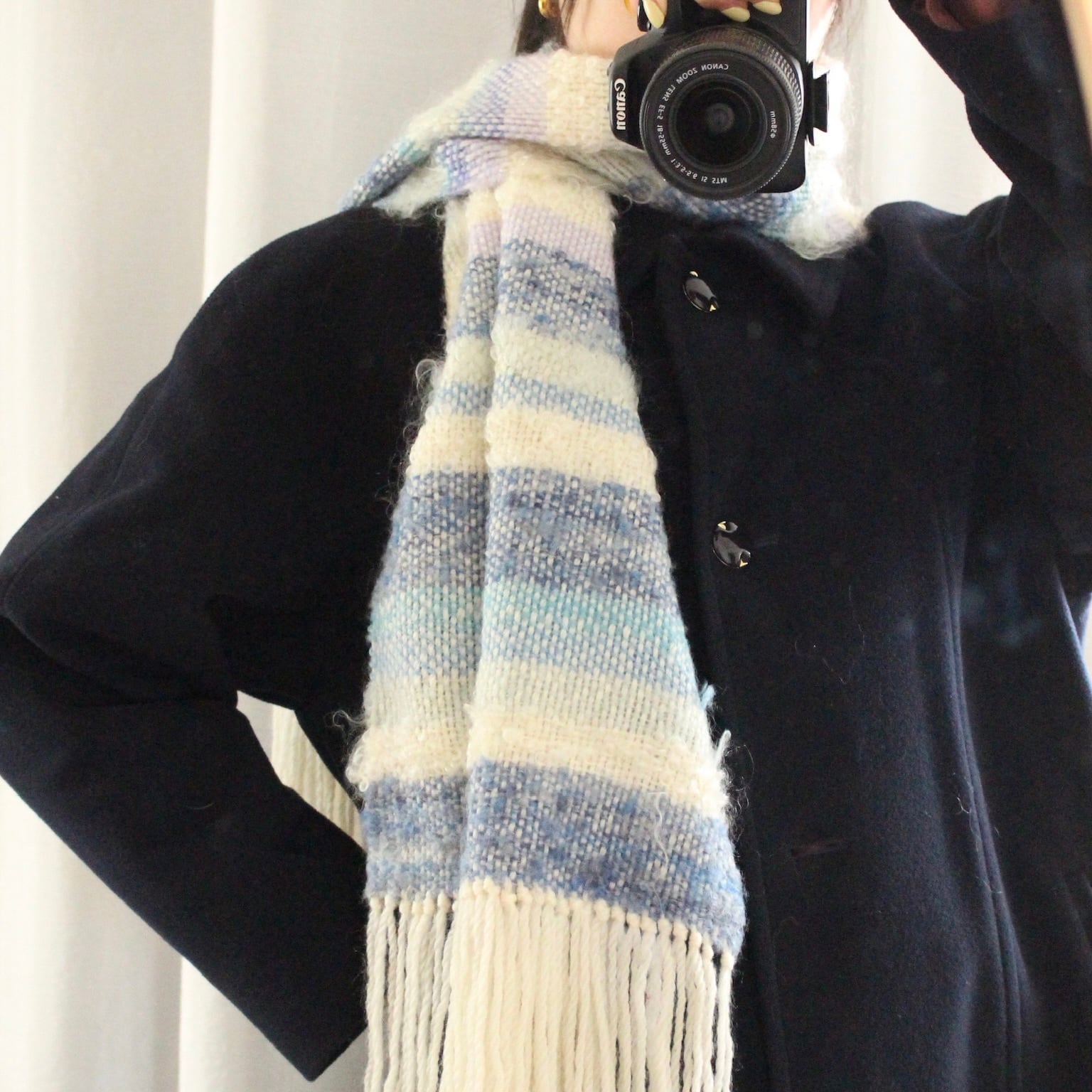 ニットボーダーマフラー ブルー