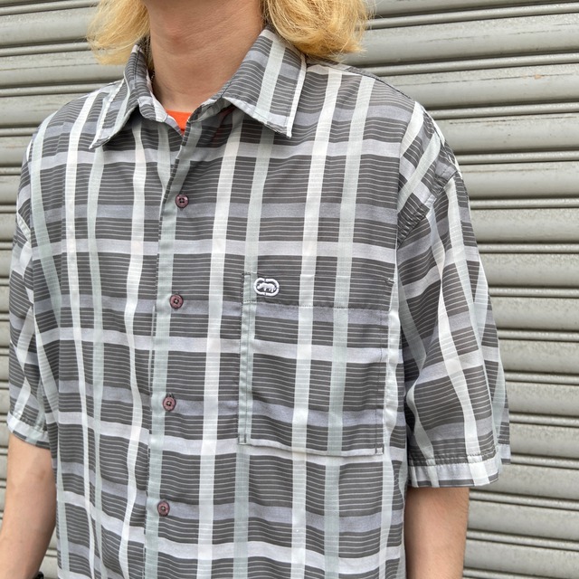 ECKO UNLTD エコーアンリミテッド　チェック柄半袖シャツ　グレー　XL