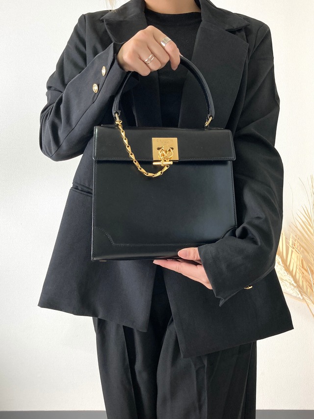CELINE セリーヌ ガンチーニ トグルチェーン レザー ケリー ハンドバッグ ブラック vintage ヴィンテージ オールド gymuk4