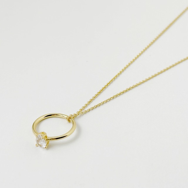 Gold Coating一粒ジルコニア ベビーリング ネックレス　