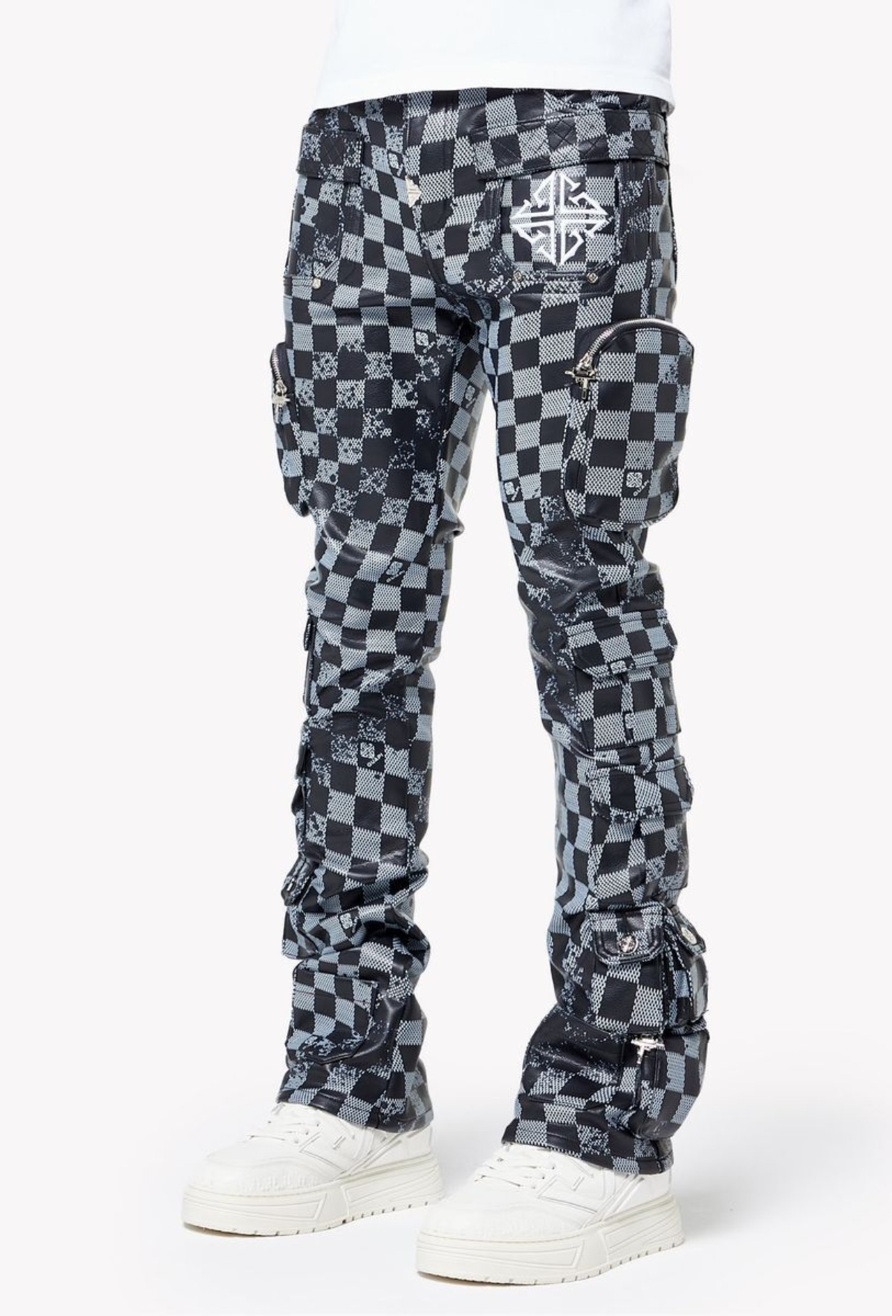 GUAPI / obsidian black checkerboard leather pants