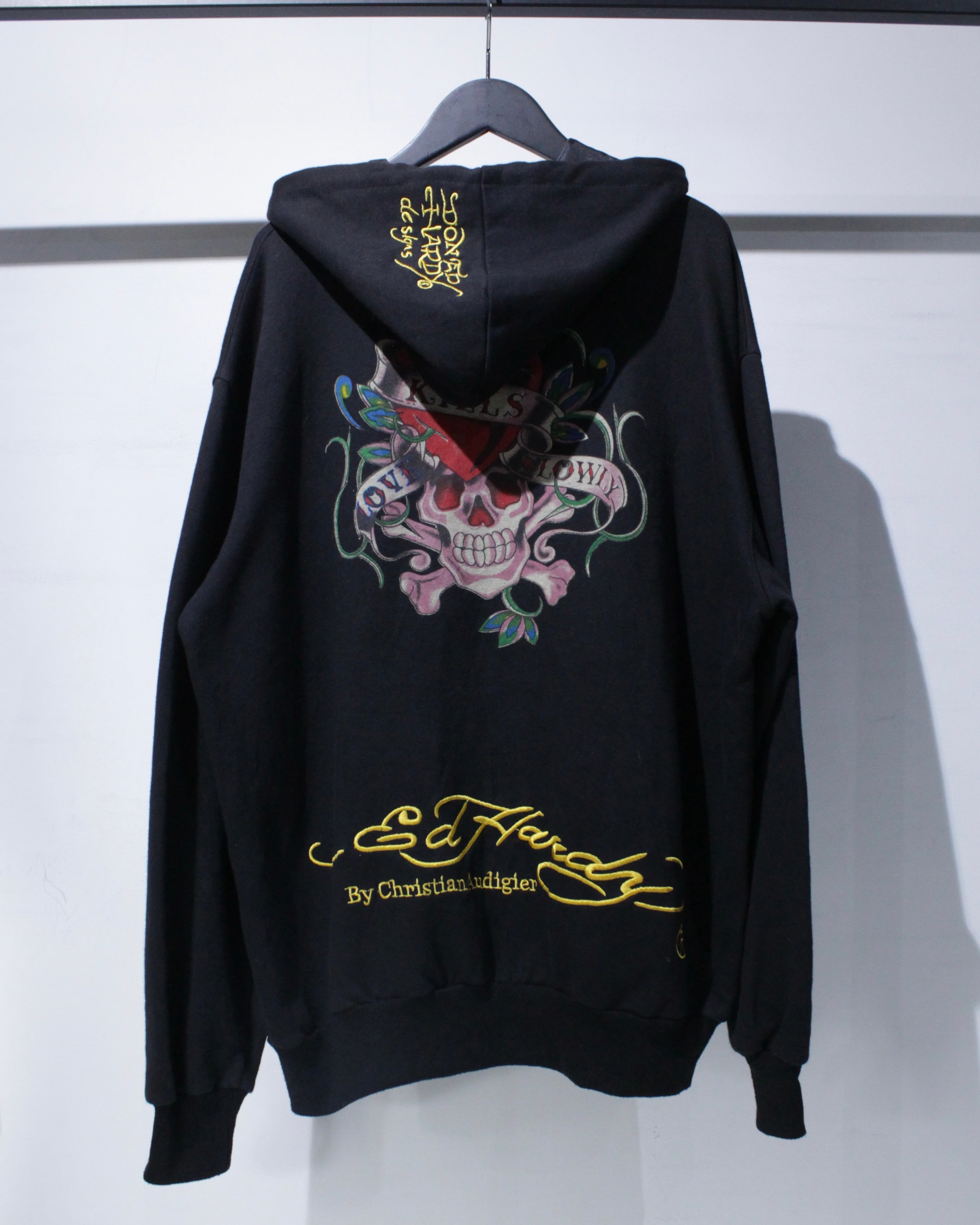 Caka BLACK】 “Ed Hardy” Skull × Heart Graphic Zip Up Hoodie | Caka