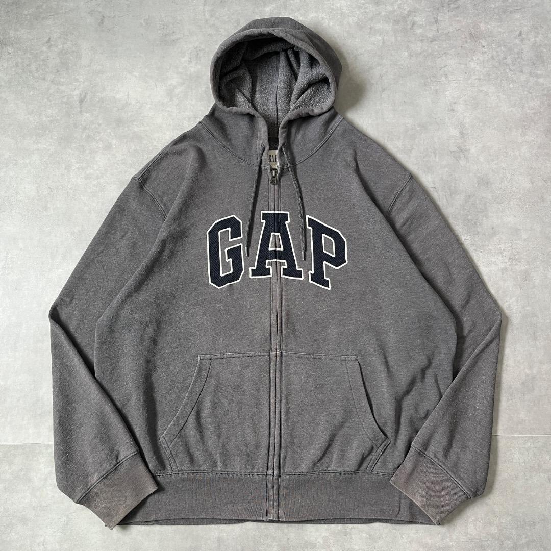 GAP ギャップ ジップパーカー 古着 ビッグロゴ XL グレー 黒 17968