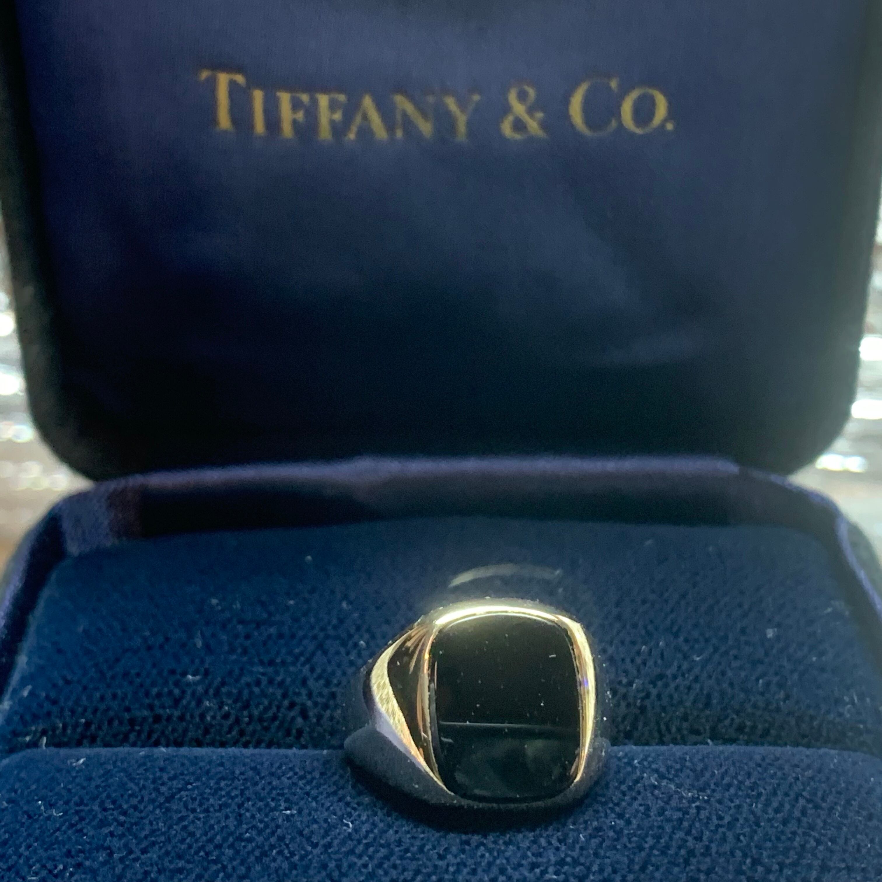VINTAGE TIFFANY & CO. 14K Gold Square Black Onyx Signet Ring 