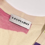 LEONARD レオナール アート風 花柄 デザイン Vネック ウール ニット カーディガン 40/レディース