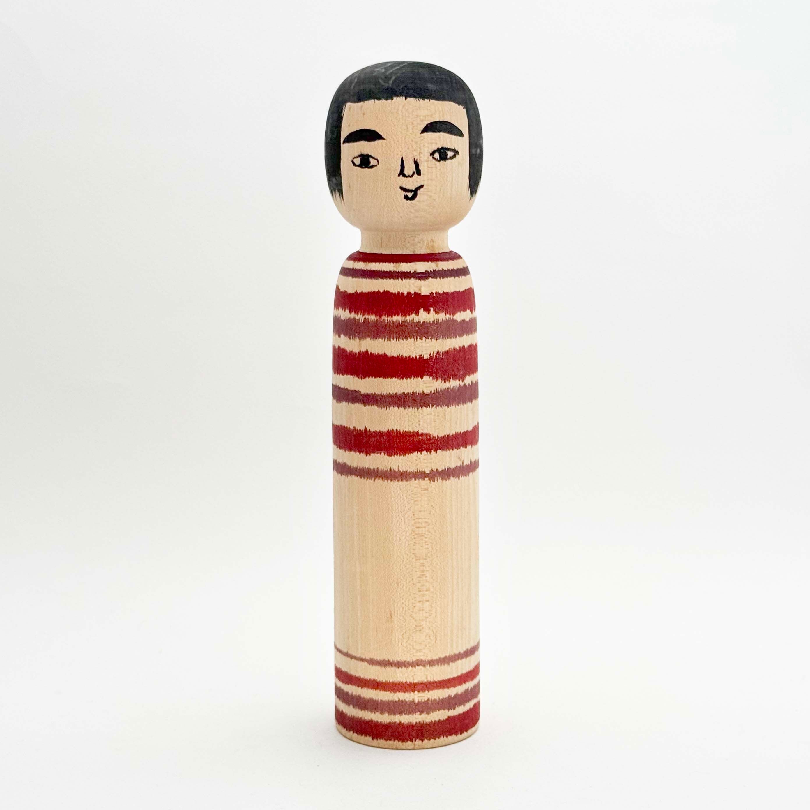 今晃工人こけし(茶色ボーダー)