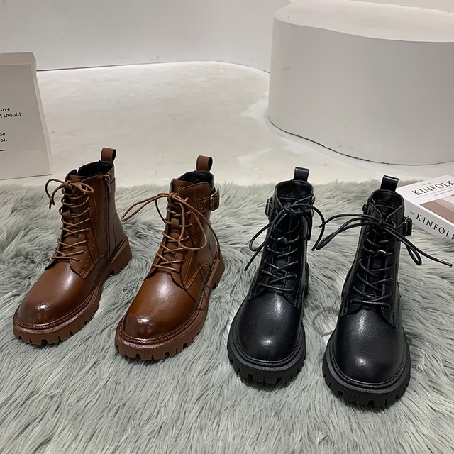 ブーツショートレッドカジュアル レース 靴 シューズ ラウンドトー レースアップ フェイクシューズ61631487806