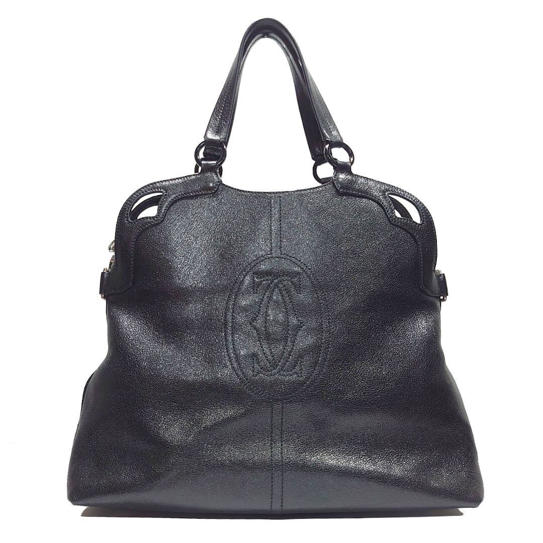 美品》Cartier（カルティエ）レザー ショルダーバッグ ブラック 黒 きつ 
