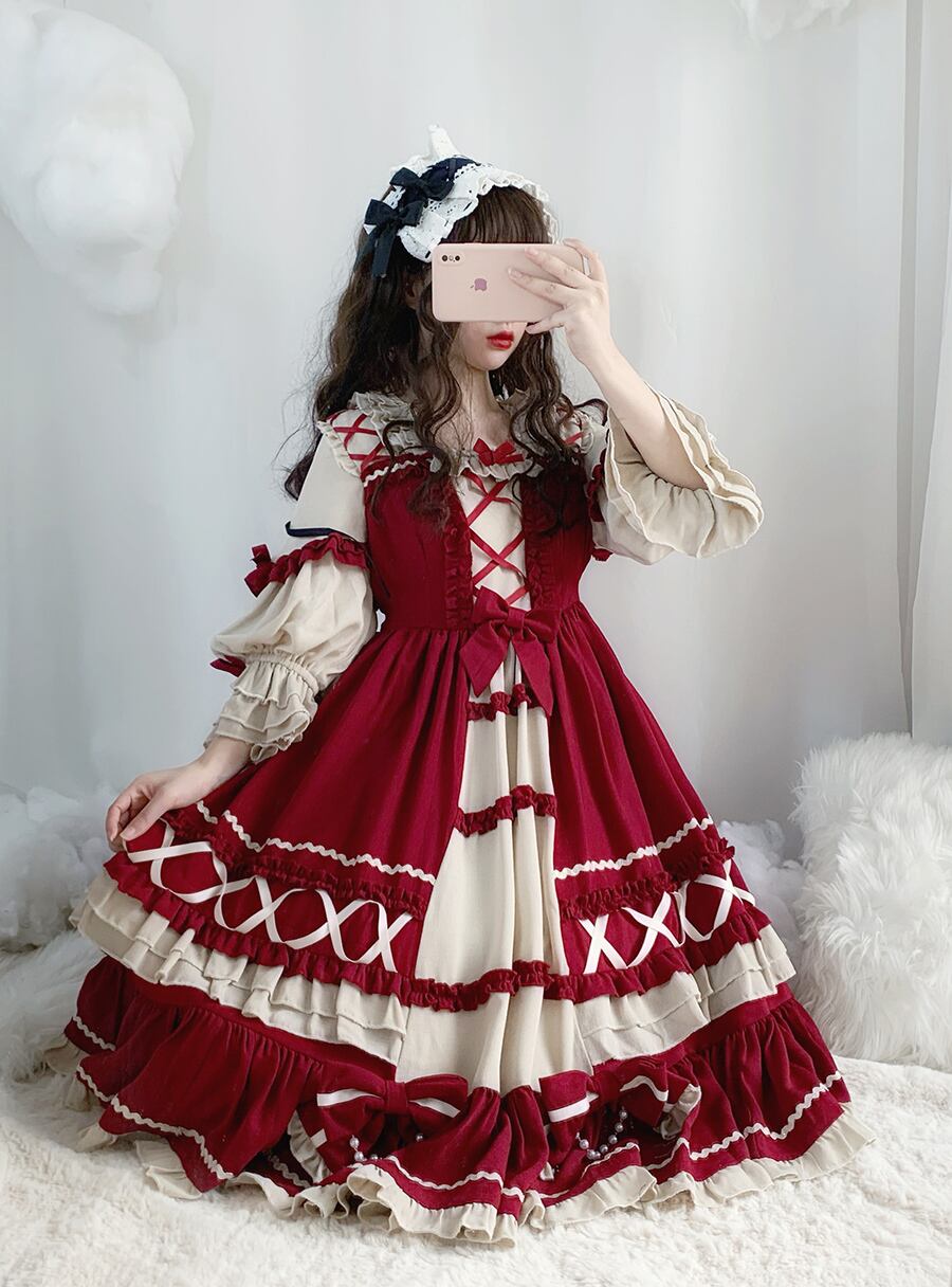 ロリータ】ボリュームドレス フリル編み上げリボン ワンピース | ANY BLACK