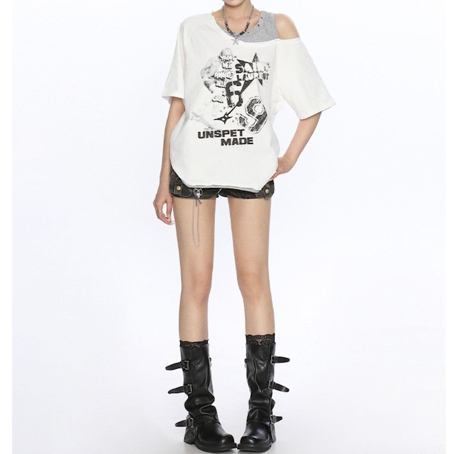 レイヤードショルダーグラフィックTシャツ 3col R02437
