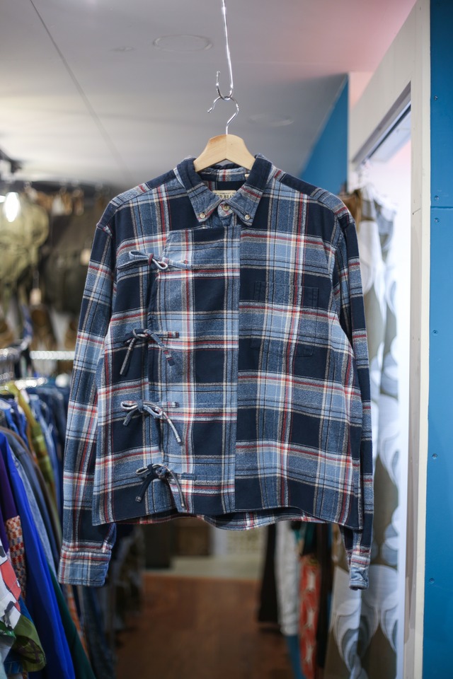 “Asymmetry front & short custom” blue check shirt