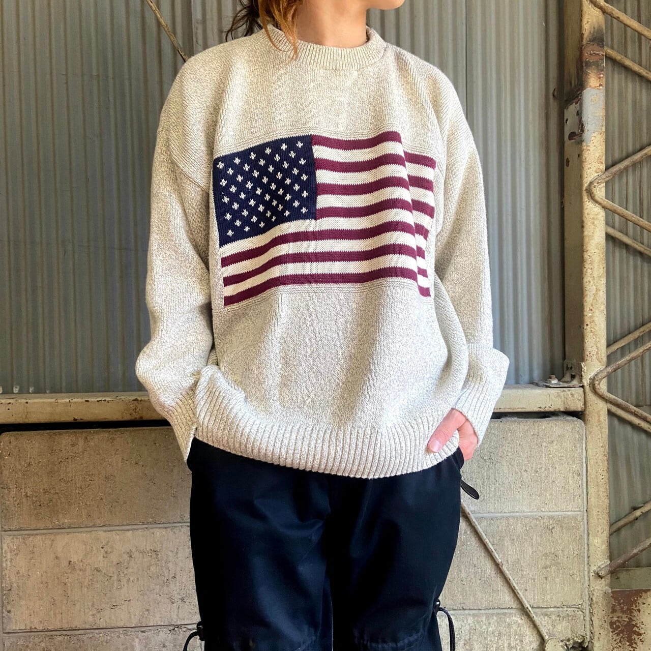 Cotton Club Usa製 星条旗柄 コットンニットセーター メンズxl 古着 ライトグレー 灰色 ニットセーター Cave 古着屋 公式 古着通販サイト Cotton Club Usa製 星条旗柄 コットンニットセーター メンズxl 古着 ライトグレー 灰色 ニットセーター Cave 古着屋 公式 古着通販サイト