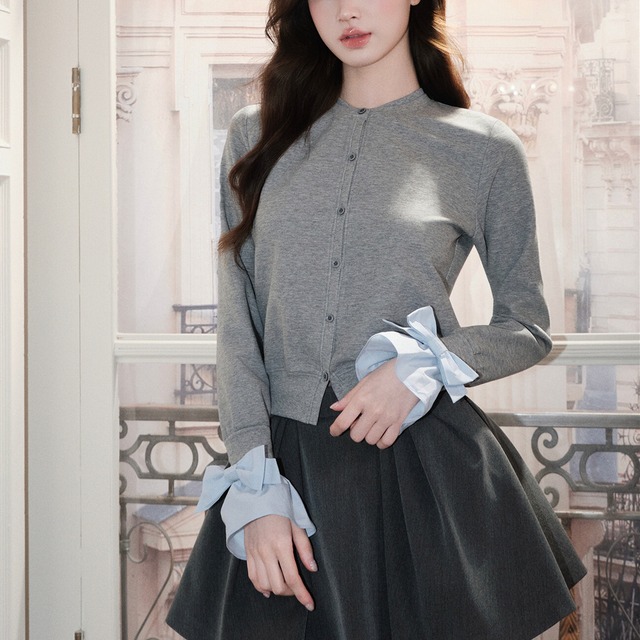 【outer】袖口リボンニットカーディガン     N3402