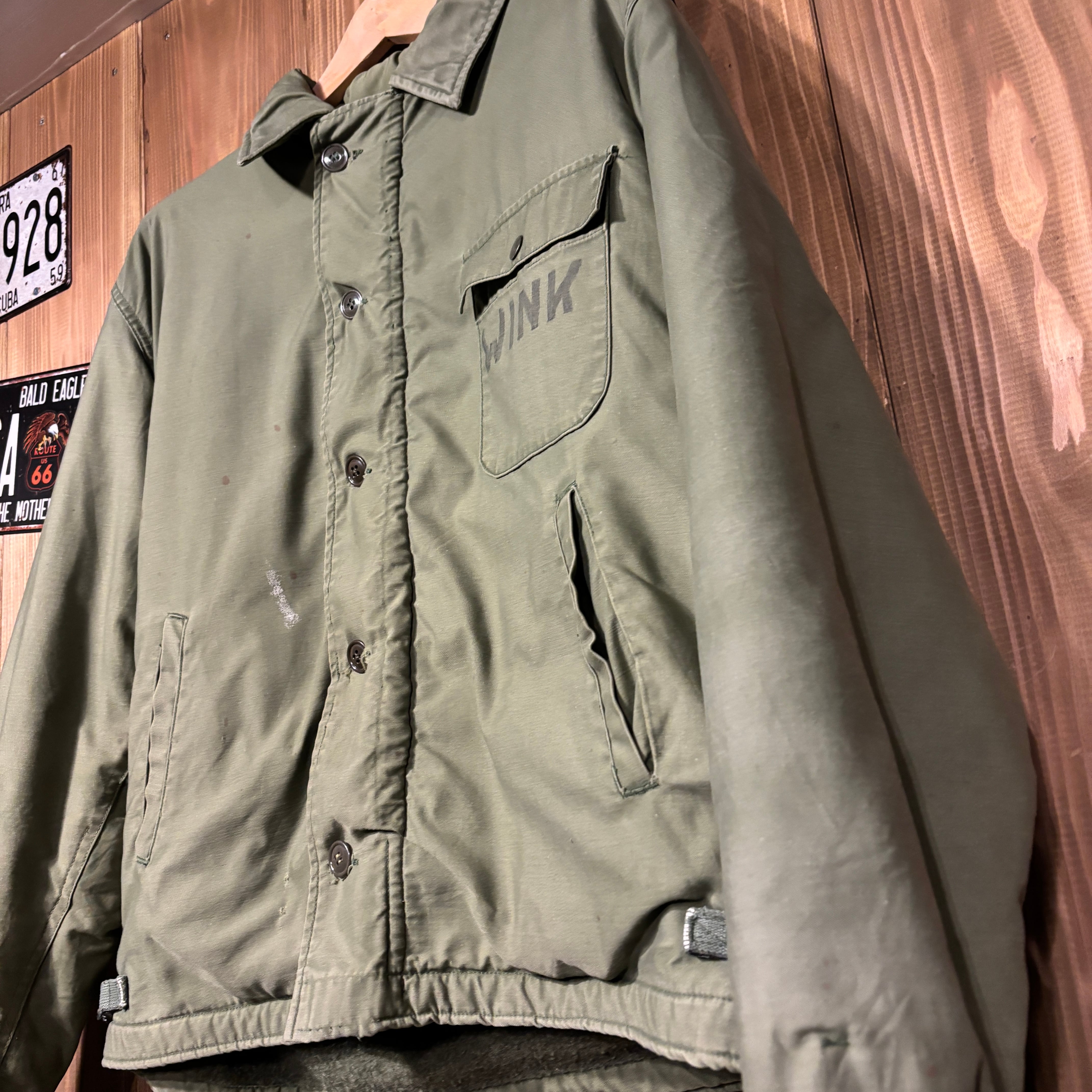 80s 米軍 実物 A-2 デッキジャケット ミリタリー ヴィンテージ L USN