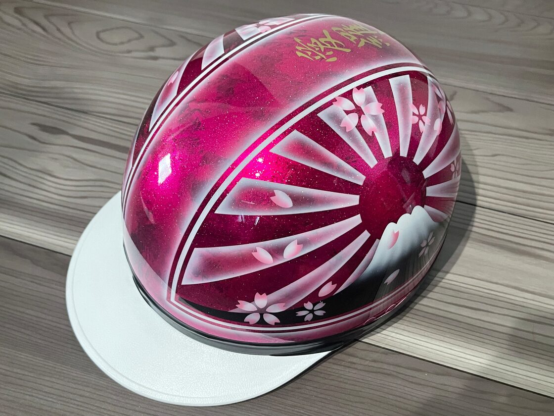 ピンクラメ 富士日章 コルク半 ヘルメット 桜吹雪 | Pay ID 