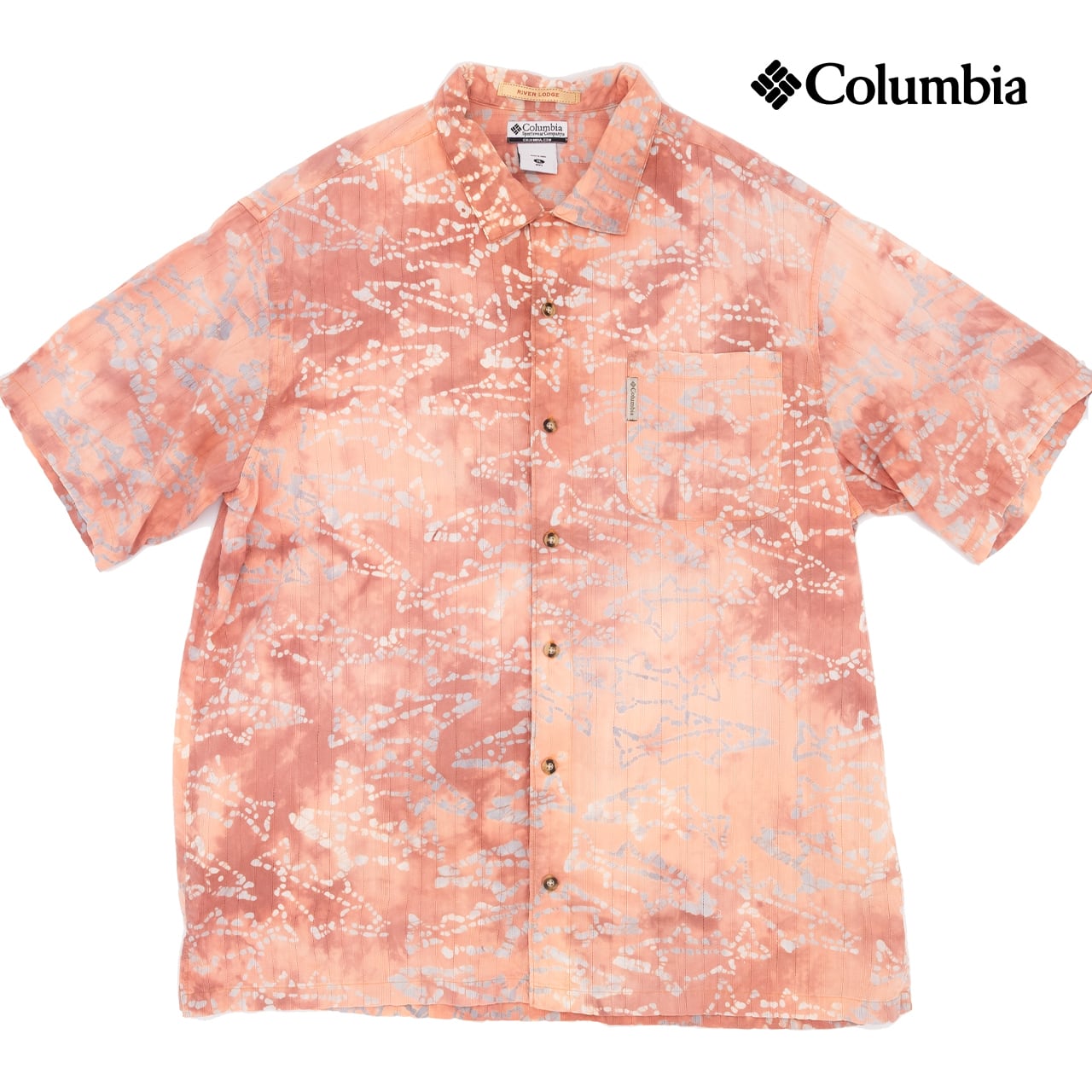 USED】90s Columbia Fish Camouflage All-Over Print Short Sleeve