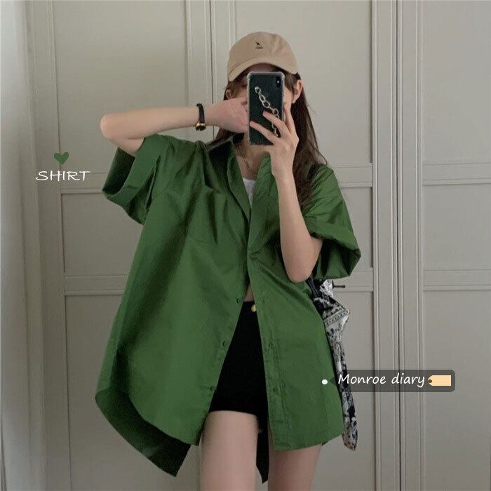 グリーンシャツ レディーススタンダードスタイルサマー薄手ジャケット レトロ 夏物 モンロー36755783678